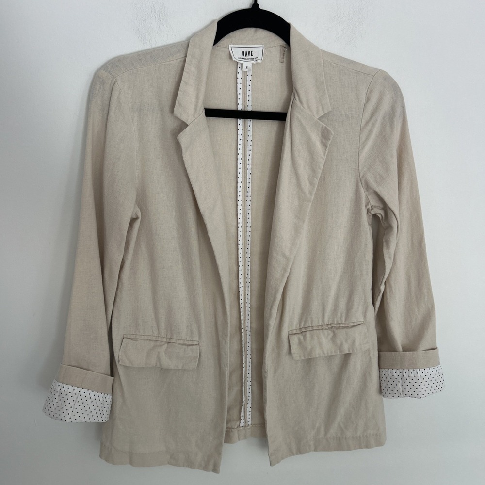 Have Women's‎ S Linen Beige Blazer Pockets Rolled Up Sleeve Classic Basic Layer